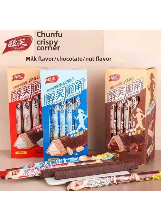 Generic - Internet Red Mool Crisp Corner Triangle Crisp Sandwich Chocolate Milk Oat Crisp Chocolate Bar Long Strip Coating None-Specifications:Chocolate + Nut Flavor , 2 Boxes Of ** Mellow Crispy Corners (40 Pieces)-Color:Default Items - Image 1