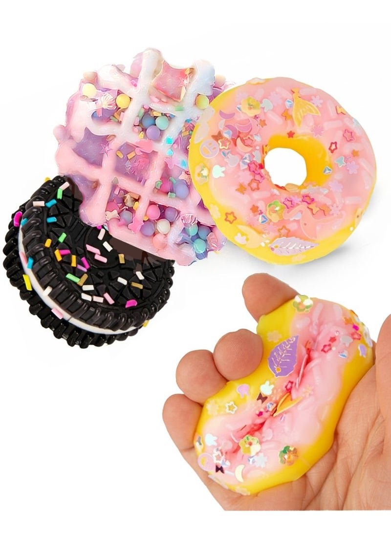 Winray 3 Pack Squishy Dessert Fidget Toys for Kids Adults, Super Soft Cookie, Donut, Waffle Stress Relief Toys - Image 1