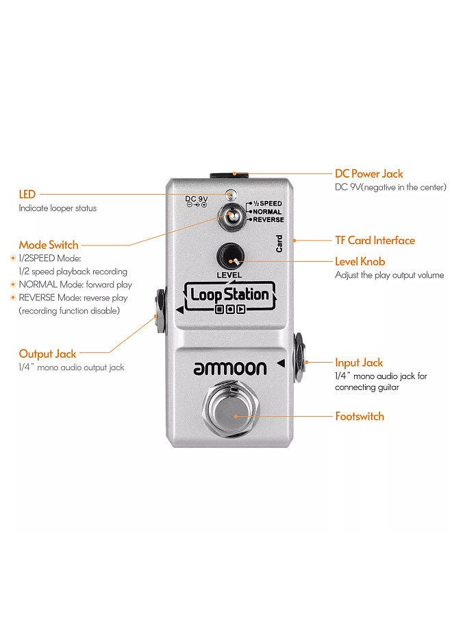 ammoon Loop Station Mini Guitar Looper Effect Pedal 10 Minutes Recording Time 3 Working Modes True Bypass Full Metal Shell With 1Gb Memory Card  - Image 5
