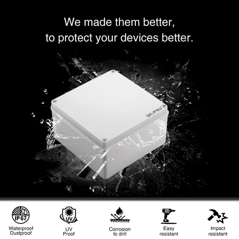 Qilipsu Outdoor Junction Box Ip67 Waterproof Project Box Abs Plastic Weatherproof Electrical Enclosure Gray Cover (4.9""X4.9""X3"") - Image 3