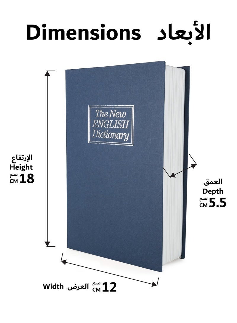 Book Safe with Key 24 x 15.5 x 5.5 cm Portable MediumSafe Great for Traveling Storing Money Jewelry and Passports- Navy Blue - Image 3