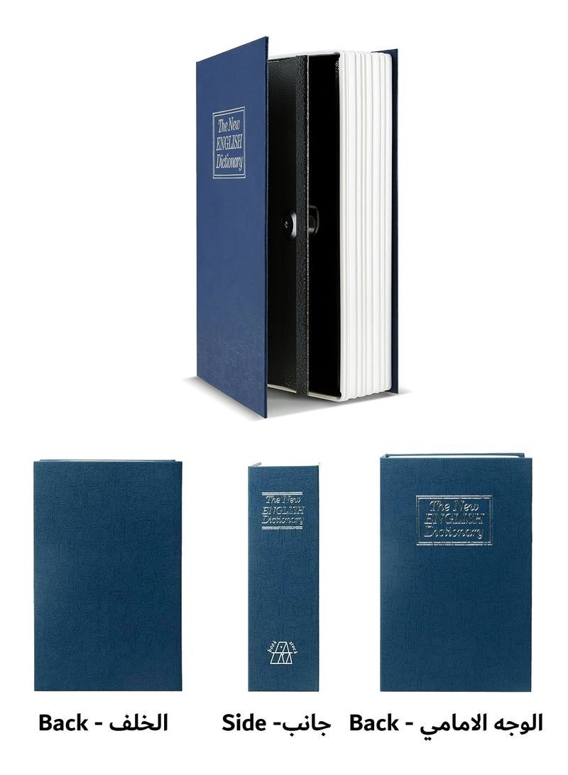 Book Safe with Key 24 x 15.5 x 5.5 cm Portable MediumSafe Great for Traveling Storing Money Jewelry and Passports- Navy Blue - Image 4