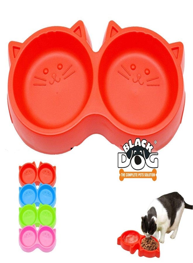 BLACK DOG Pets Bowl Plastic Cat Face Pet Double Bowl Non-Toxic Environmentally Friendly Kitten/Cats/All Breeds Puppies and Small Breeds Dogs Double Bowl - 1 Piece Color May Vary - Image 1