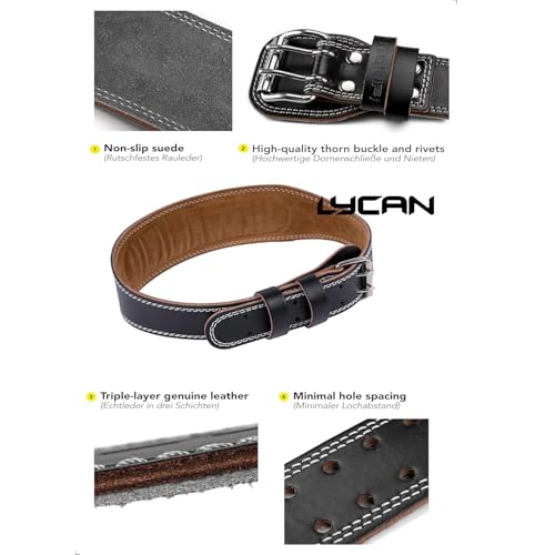 Lycan 100% Leather Weight Lifting Belt - 4 Inches Wide Padded Gym Belt for Men and Women - Back Support for Weightlifting- Ensures Comfort and Protection (M) - Image 3