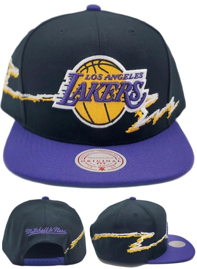 Mitchell & Ness Los Angeles Lakers New NBA Life Line Black Purple Era Snapback Hat Cap - Image 1