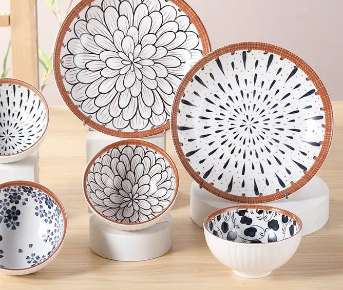 Agabani White and Blue Set of 14 Ceramic 4Bowl 2Plates 4Spoon and 4Chopsticks for Serving Snacks Dessert Pasta Soups and Salads Dishwasher Microwave Oven Safe for Dining - Image 4