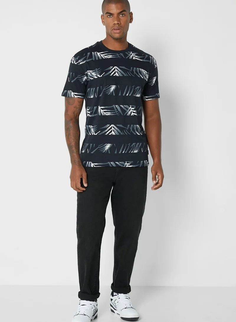 Only & Sons Leaf Print Crew Neck T-Shirt