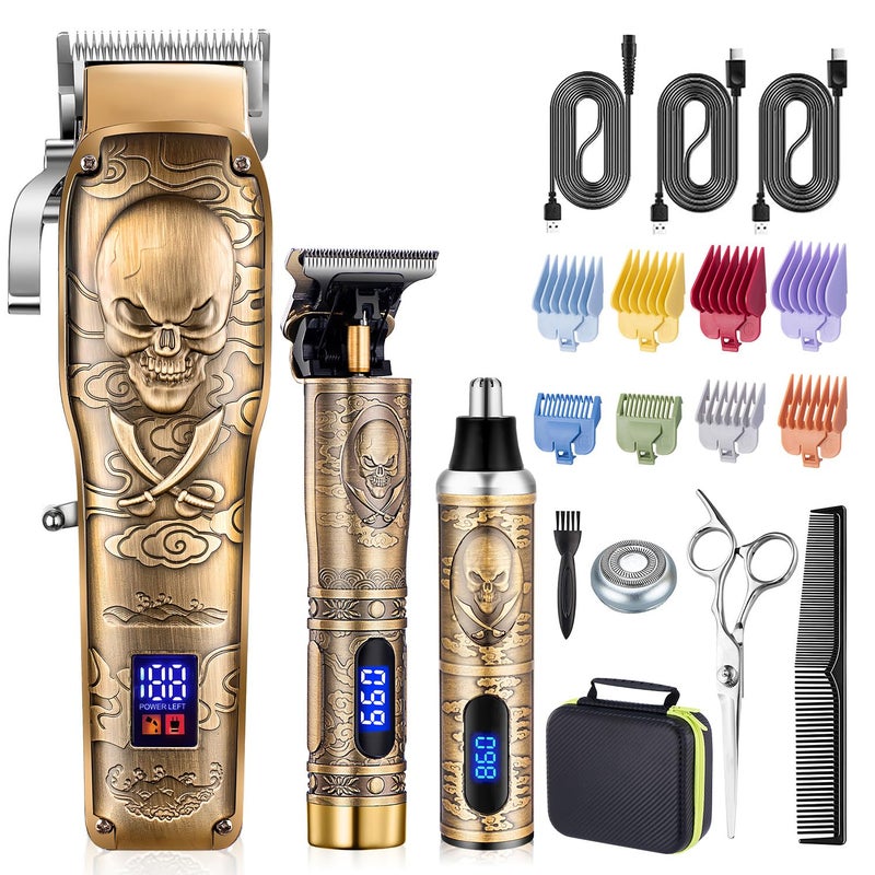Roziapro Hair Clipper for Men Zero Gapped Nose Hair Trimmer Set Professional Barber Clippers for Haircut Cordless Beard Trimmer Rechargeable Clippers Set for Hair Cutting Gold