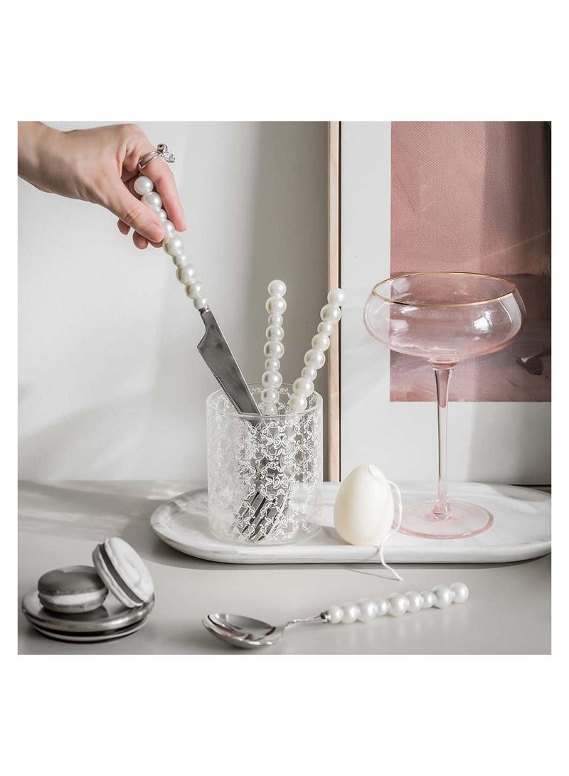 SOLARAE Silverware Set 4 Piece Stainless Steel Utenslis Flatware Cutlery Set Include Forks Spoons Knives Utensils Tableware Sets with ABS Imitation Pearl Handles for Home Kitchen Restaurant Hotel - Image 4