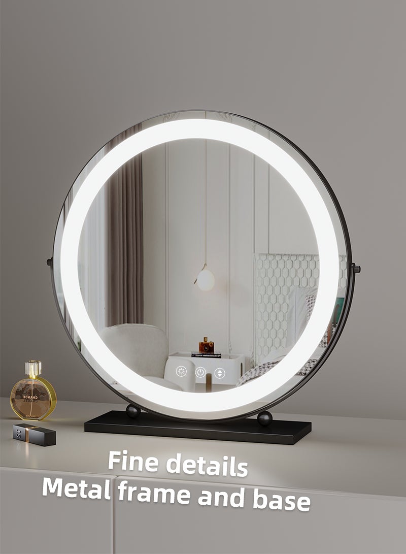 إي تي جي مرآة مكياج كبيرة مع أضواء، مرآة مكياج LED مستديرة، مرآة مكياج مضيئة مع أضواء لطاولة غرفة النوم، تحكم ذكي باللمس 3 ألوان قابلة للتعتيم، دوران 360 درجة (50 سم) - Image 2