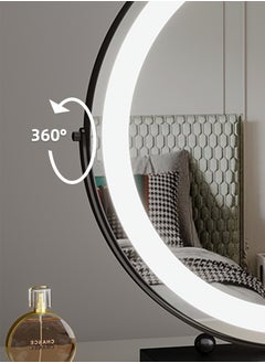 ETG Large Vanity Mirror with Lights, Round LED Makeup Mirror, Light Up Mirror Makeup Mirror with Lights for Bedroom Tabletop, Smart Touch Control 3 Colors Dimmable, 360° Rotation（50cm）  - Image 5