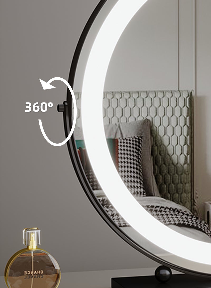 إي تي جي مرآة مكياج كبيرة مع أضواء، مرآة مكياج LED مستديرة، مرآة مكياج مضيئة مع أضواء لطاولة غرفة النوم، تحكم ذكي باللمس 3 ألوان قابلة للتعتيم، دوران 360 درجة (50 سم) - Image 5