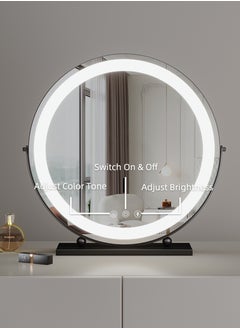 ETG Large Vanity Mirror with Lights, Round LED Makeup Mirror, Light Up Mirror Makeup Mirror with Lights for Bedroom Tabletop, Smart Touch Control 3 Colors Dimmable, 360° Rotation（50cm）  - Image 4
