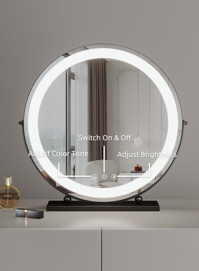إي تي جي مرآة مكياج كبيرة مع أضواء، مرآة مكياج LED مستديرة، مرآة مكياج مضيئة مع أضواء لطاولة غرفة النوم، تحكم ذكي باللمس 3 ألوان قابلة للتعتيم، دوران 360 درجة (50 سم) - Image 4