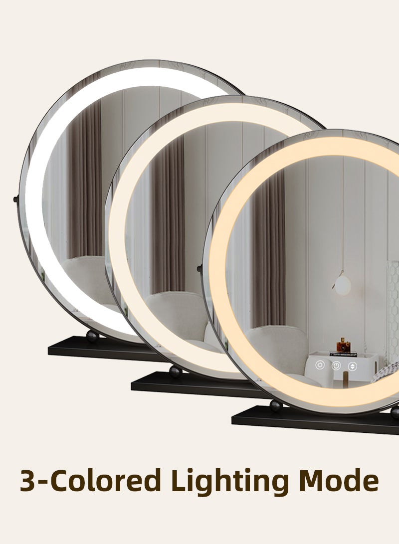 إي تي جي مرآة مكياج كبيرة مع أضواء، مرآة مكياج LED مستديرة، مرآة مكياج مضيئة مع أضواء لطاولة غرفة النوم، تحكم ذكي باللمس 3 ألوان قابلة للتعتيم، دوران 360 درجة (50 سم) - Image 3