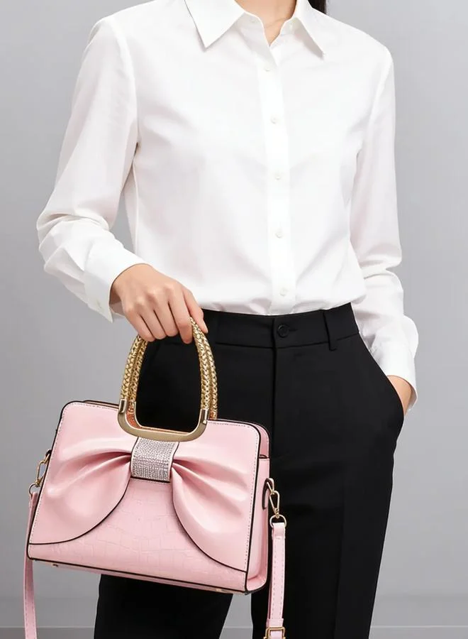 تايك تو Pink Croc-Embossed Bow Handbag