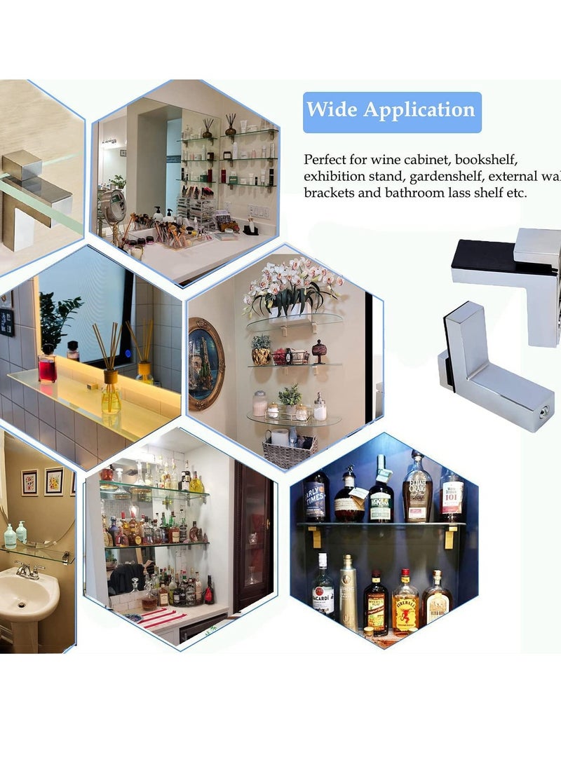 Excefore Wood Clamp Glass Shelf Bracket Holder, Adjustable Solid Zinc Alloy Support Clip, Wall Bracket for 3-36mm Thickness Shelf(4Pcs)  - Image 2