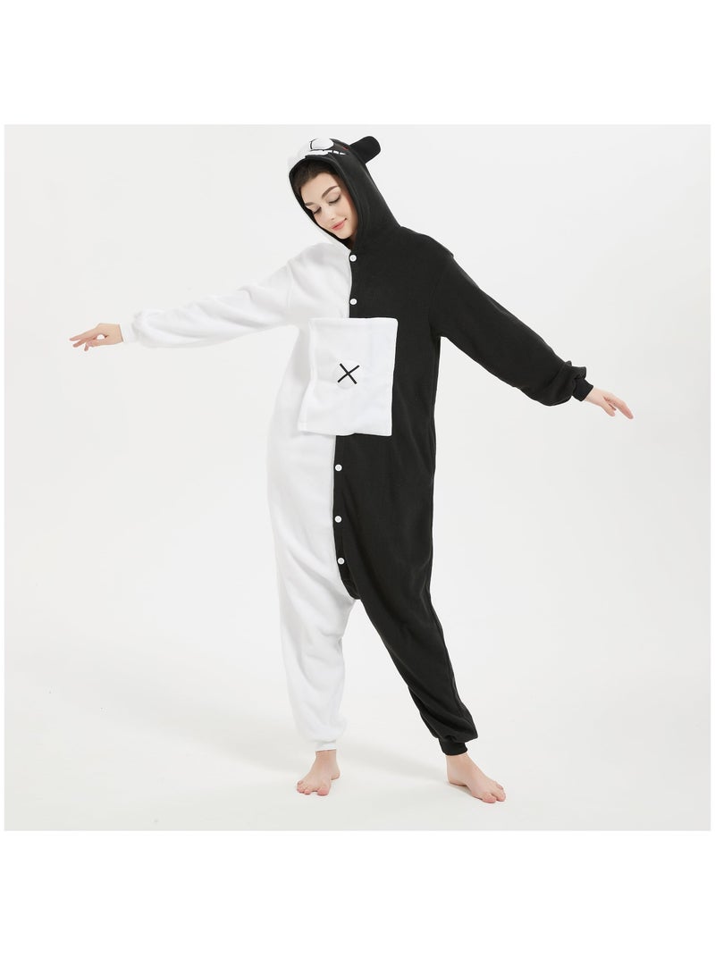 Luckam Adult Stitch Onesie Pajamas Cartoon Bear Animal Bodysuit Cosplay Costumes Uni Teenagers Party Wear Costume Black and White Sleepwear Loose Size M - Image 1