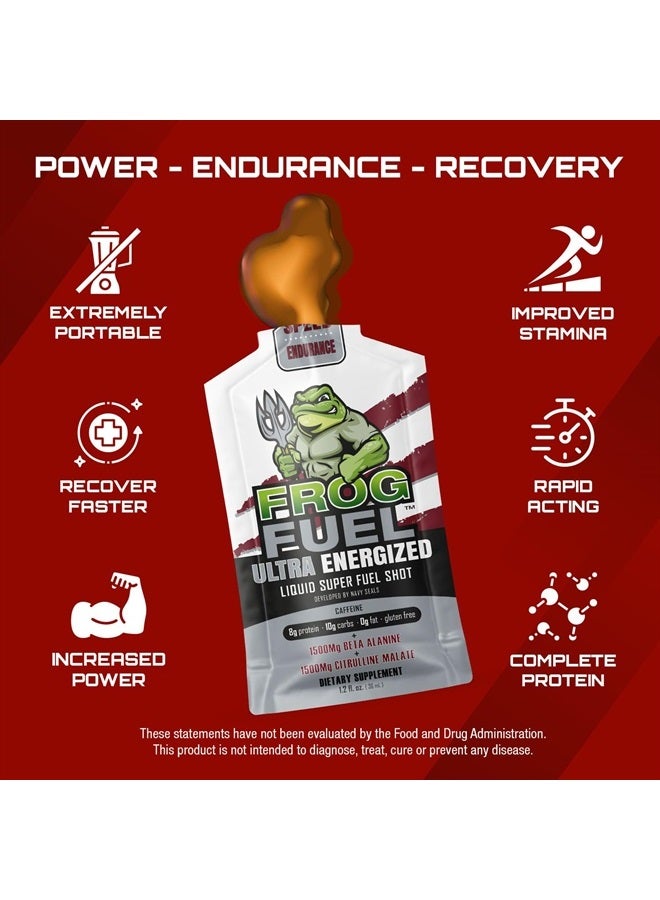 Frog Fuel Ultra Energized Pre Workout Shot & Energy Gel, 80mg Caffeine, 1500mg Beta Alanine, Electrolytes 8g Protein Nano-Hydrolyzed Grass Fed Collagen, 10g Carbs, Berry, 1.2 oz Packets, 24 Pack - Image 3