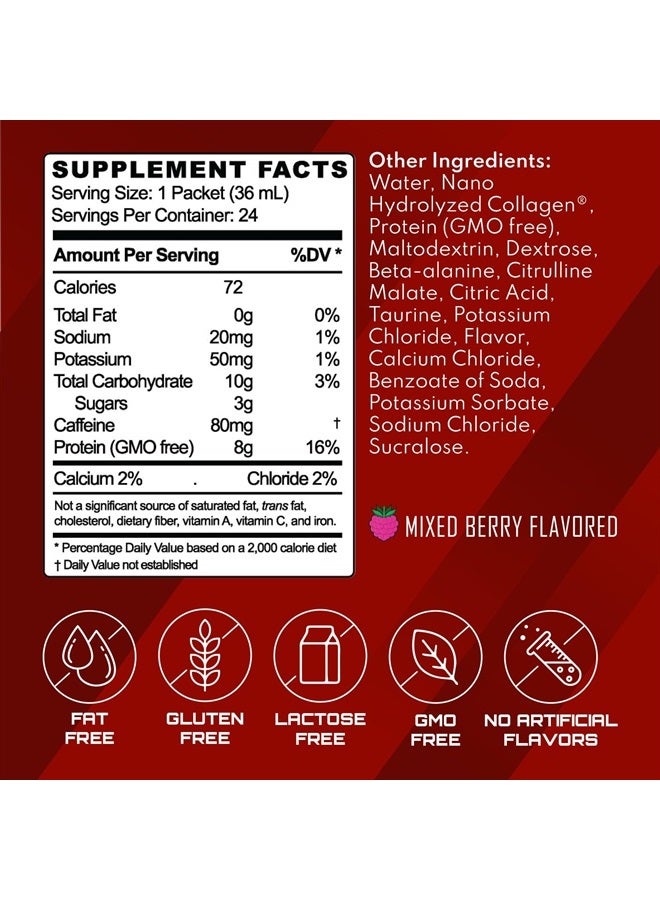 Frog Fuel Ultra Energized Pre Workout Shot & Energy Gel, 80mg Caffeine, 1500mg Beta Alanine, Electrolytes 8g Protein Nano-Hydrolyzed Grass Fed Collagen, 10g Carbs, Berry, 1.2 oz Packets, 24 Pack - Image 4