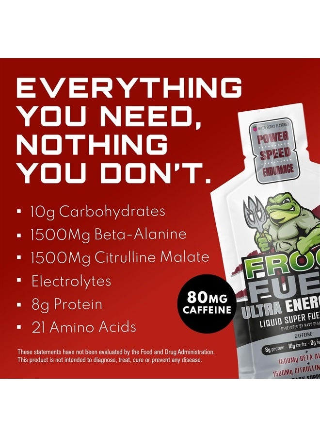 Frog Fuel Ultra Energized Pre Workout Shot & Energy Gel, 80mg Caffeine, 1500mg Beta Alanine, Electrolytes 8g Protein Nano-Hydrolyzed Grass Fed Collagen, 10g Carbs, Berry, 1.2 oz Packets, 24 Pack - Image 2