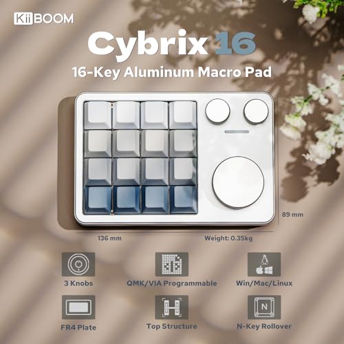 KiiBoom Cybrix 16 VIA Programmable Macro Pad - 16 Keys + 3 Knobs, Type-C Wired Aluminum Numpad, Hot-Swappable PCB, RGB Backlight, Lightweight & Portable Numeric Keypad for Windows & Mac (Silver) - Image 2