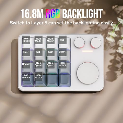 KiiBoom Cybrix 16 VIA Programmable Macro Pad - 16 Keys + 3 Knobs, Type-C Wired Aluminum Numpad, Hot-Swappable PCB, RGB Backlight, Lightweight & Portable Numeric Keypad for Windows & Mac (Silver) - Image 5