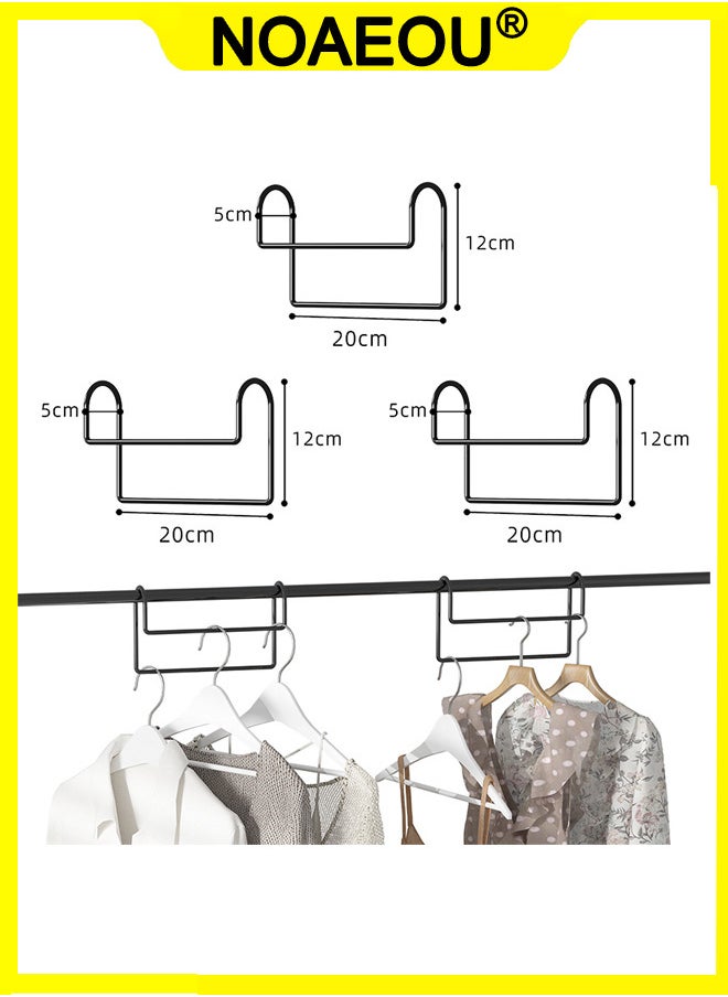 NOAEOU 3-Pack Space Saving Hangers, Clothes Hanger Holder for Sorting Clothes Storage, Hanger Stacker, Hanger Rack Closet Organizer Metal Hooks for Shirt Coat Pants Skirt, Hanger Stacker (Black-20cm）  - Image 1