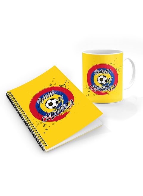 Designer Printed Coffee Mug + A5 Spiral Notebook Memo Notepad Journal Personalised Combo Gift Set Game on Colombia