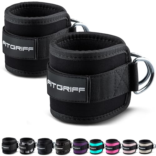 Fitgriff Ankle Straps V1 for Cable Machine 2 Pieces Gym Workout Equipment Leg Pulley Attachment Kickback Straps Black - Image 1