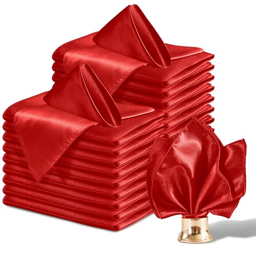 Aormenzy 50 Pack Red Satin Napkins 12 x 12 Silky Napkins Party Cloth Napkins Square Satin NapkinsDining Table Napkins Soft Cloth Napkins for WeddingBanquetParty Decoration - Image 1