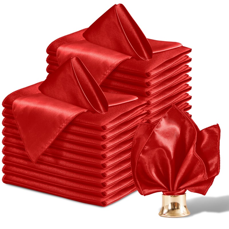 Aormenzy 50 Pack Red Satin Napkins 12 x 12 Silky Napkins Party Cloth Napkins Square Satin NapkinsDining Table Napkins Soft Cloth Napkins for WeddingBanquetParty Decoration - Image 2