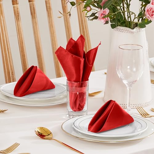 Aormenzy 50 Pack Red Satin Napkins 12 x 12 Silky Napkins Party Cloth Napkins Square Satin NapkinsDining Table Napkins Soft Cloth Napkins for WeddingBanquetParty Decoration - Image 3