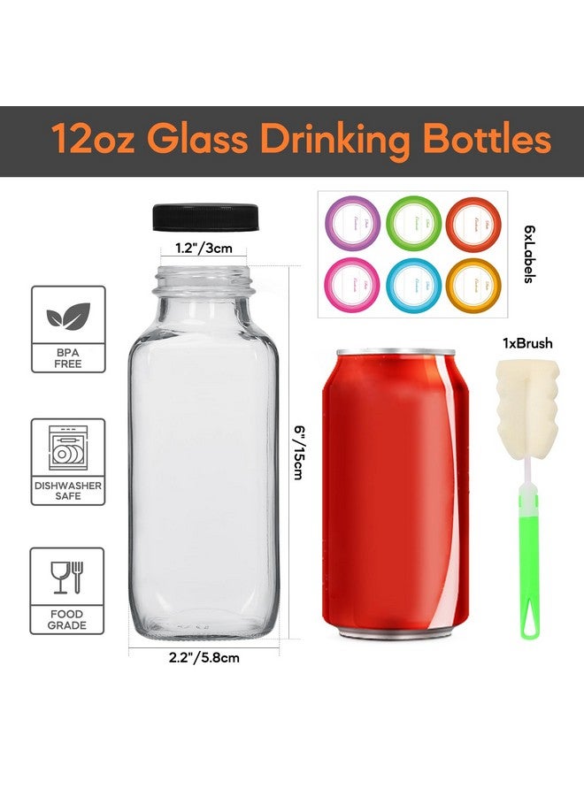 STARSIDE 12 oz Glass Juice Bottles with Lids,6 Pack Reusable Glass Drink Bottles,360ml Water Bottles for Milk,Juicing,Kombucha,Ginger,Beverage Glassware,Juice Drinking Jars - Image 2