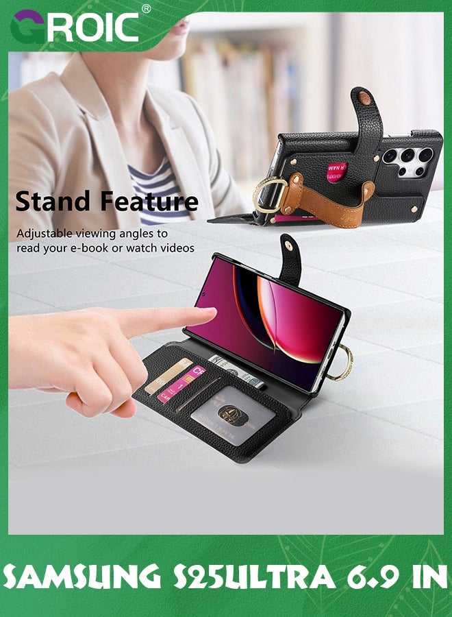 GROIC متوافق مع حافظة آيفون 14 برو ماكس، حافظة هاتف بمحفظة، غطاء مزود بفتحة للبطاقة، غطاء حامل بطاقة معصم من جلد البولي يوريثان، غطاء هاتف بحامل قابل للتعديل لهاتف آيفون 14 برو ماكس 6.7 بوصة - بني - Image 4