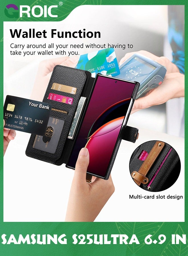 GROIC متوافق مع حافظة آيفون 14 برو ماكس، حافظة هاتف بمحفظة، غطاء مزود بفتحة للبطاقة، غطاء حامل بطاقة معصم من جلد البولي يوريثان، غطاء هاتف بحامل قابل للتعديل لهاتف آيفون 14 برو ماكس 6.7 بوصة - بني - Image 2