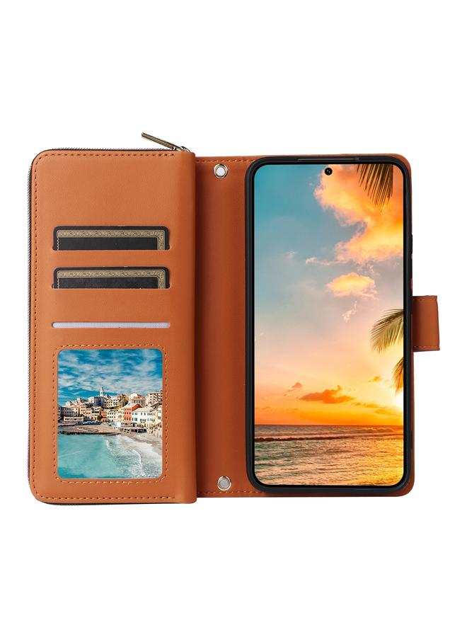 اس-توب جراب لهاتف Samsung Galaxy S22+ 5G مزود بتسع فتحات للبطاقات وحقيبة محفظة بسحاب وحافظة جلدية للهاتف - Image 4