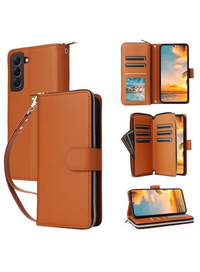 اس-توب جراب لهاتف Samsung Galaxy S22+ 5G مزود بتسع فتحات للبطاقات وحقيبة محفظة بسحاب وحافظة جلدية للهاتف - Image 1