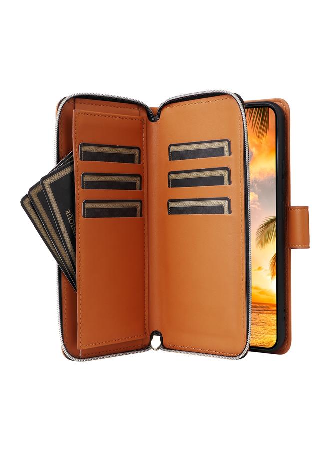 اس-توب جراب لهاتف Samsung Galaxy S22+ 5G مزود بتسع فتحات للبطاقات وحقيبة محفظة بسحاب وحافظة جلدية للهاتف - Image 5