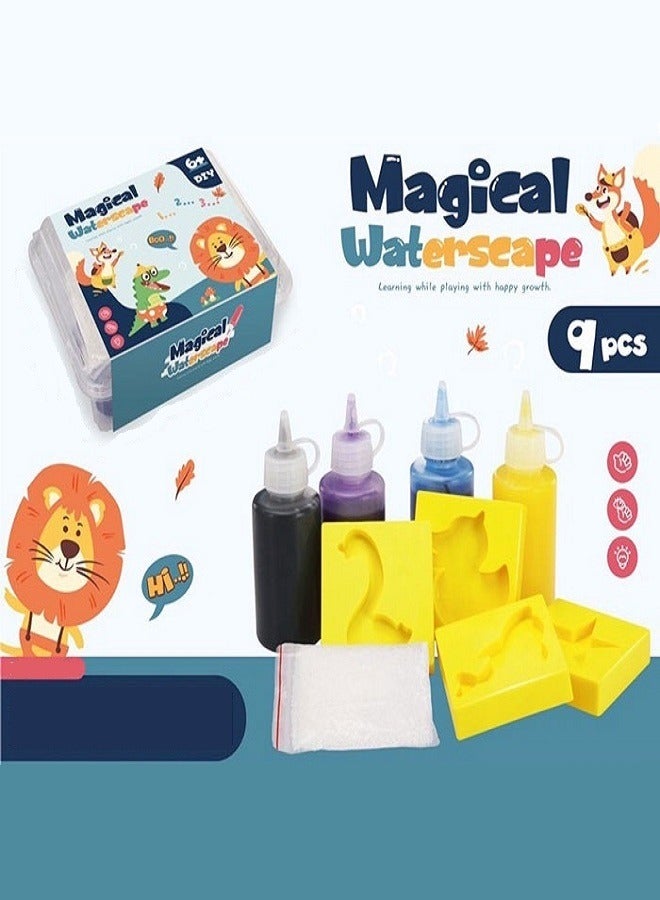 Diy Magic Water Toys – Magic Water 3D Marine Life DIY Kit, 9 Pieces, 4 Glass Jars of Gel, 4 Molds and 1 Sachets of Powder  - Image 1