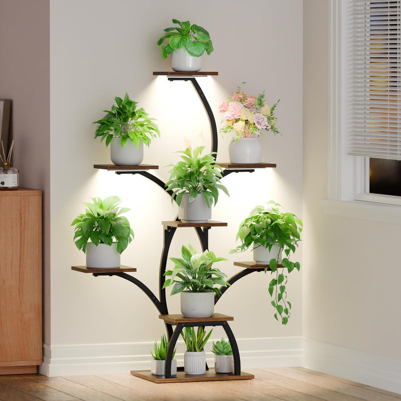 CODACE Plant Stand Indoor with Grow Lights, 6 Tiered Plant Shelf Indoor, 50" Corner Plant Stands for Indoor Plants, Lighted Tree-Shaped Plant Holder, Tall Flower Display Rack for Living Room - Image 1