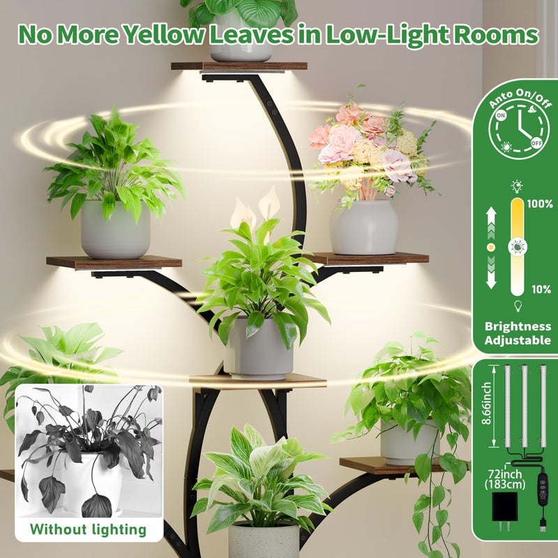 CODACE Plant Stand Indoor with Grow Lights, 6 Tiered Plant Shelf Indoor, 50" Corner Plant Stands for Indoor Plants, Lighted Tree-Shaped Plant Holder, Tall Flower Display Rack for Living Room - Image 4