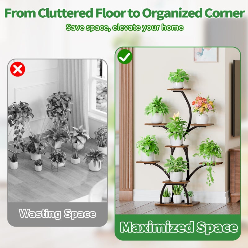 CODACE Plant Stand Indoor with Grow Lights, 6 Tiered Plant Shelf Indoor, 50" Corner Plant Stands for Indoor Plants, Lighted Tree-Shaped Plant Holder, Tall Flower Display Rack for Living Room - Image 3