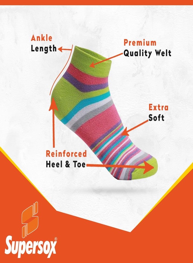 Supersox Ankle Socks For Women Made With Premium Cotton. Stylish Striped Design With Extra Softness, Anti Odour & Anti Bacterial - Free Size, Multicolor (Ankle Length) - Image 3