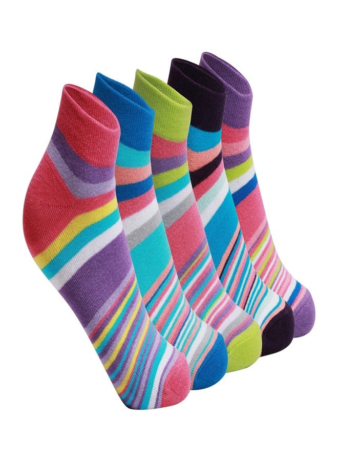 Supersox Ankle Socks For Women Made With Premium Cotton. Stylish Striped Design With Extra Softness, Anti Odour & Anti Bacterial - Free Size, Multicolor (Ankle Length) - Image 1