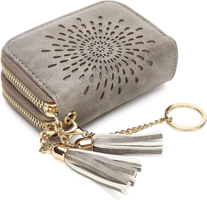 APHISON RFID Credit Card Holder Zipper Card Case Keychain Small Wallet for Women 1942-2 GRAY - Image 1