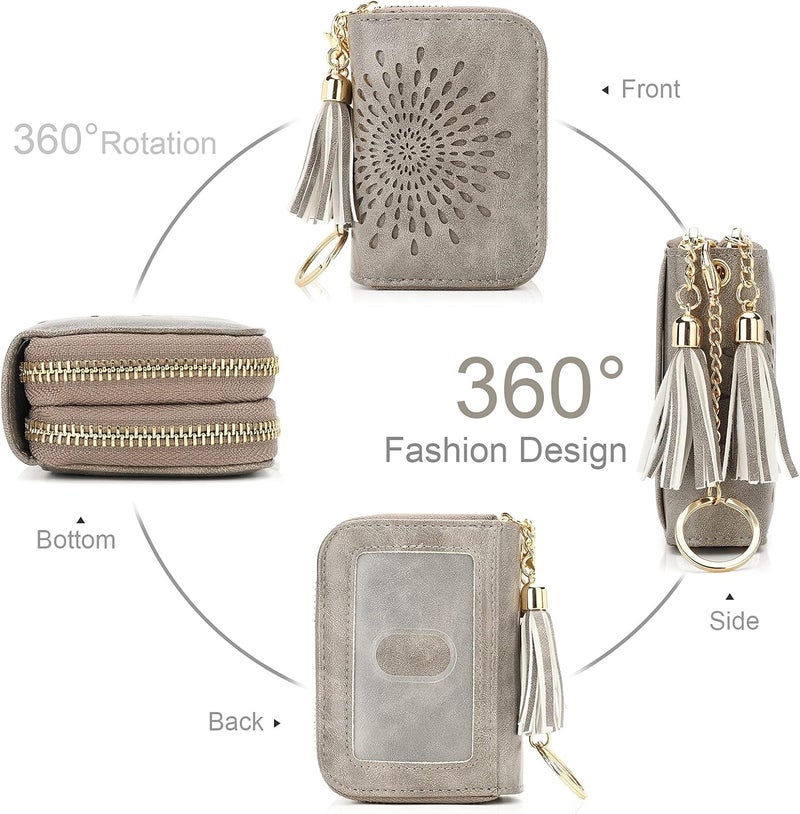 APHISON RFID Credit Card Holder Zipper Card Case Keychain Small Wallet for Women 1942-2 GRAY - Image 2