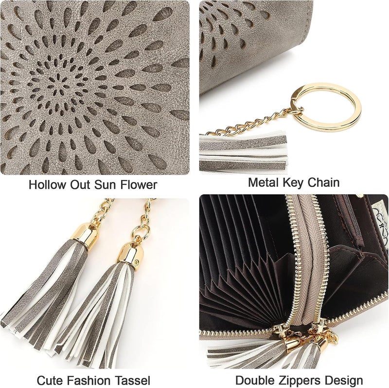 APHISON RFID Credit Card Holder Zipper Card Case Keychain Small Wallet for Women 1942-2 GRAY - Image 4