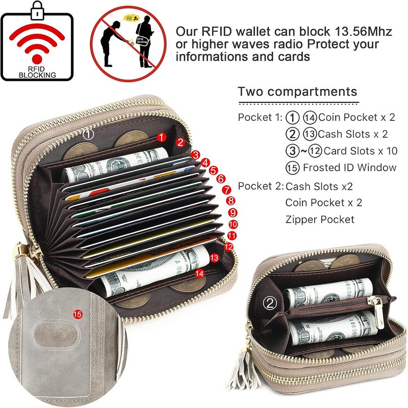 APHISON RFID Credit Card Holder Zipper Card Case Keychain Small Wallet for Women 1942-2 GRAY - Image 3