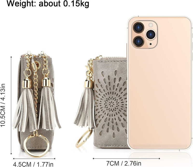 APHISON RFID Credit Card Holder Zipper Card Case Keychain Small Wallet for Women 1942-2 GRAY - Image 5